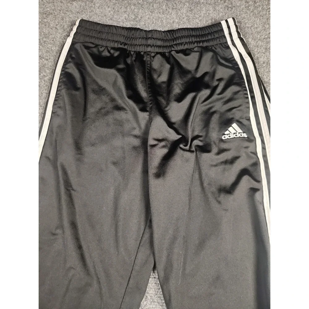 Adidas Boys XL 18/20 Tricot Track Pants Black White 3-Stripes Tapered Joggers